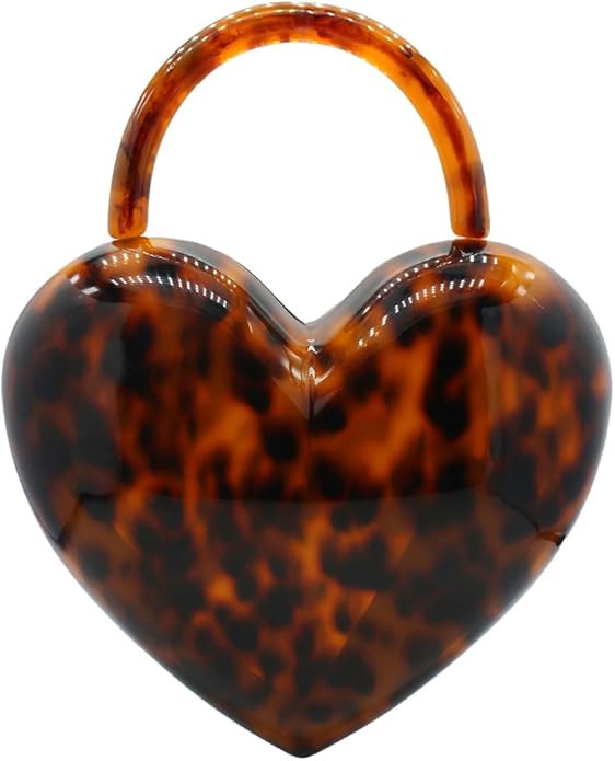 Stylish Women Acrylic Evening Clutch Heart Shape Handbag Amber Top Handle Purse Bag for Party Pro... | Amazon (US)