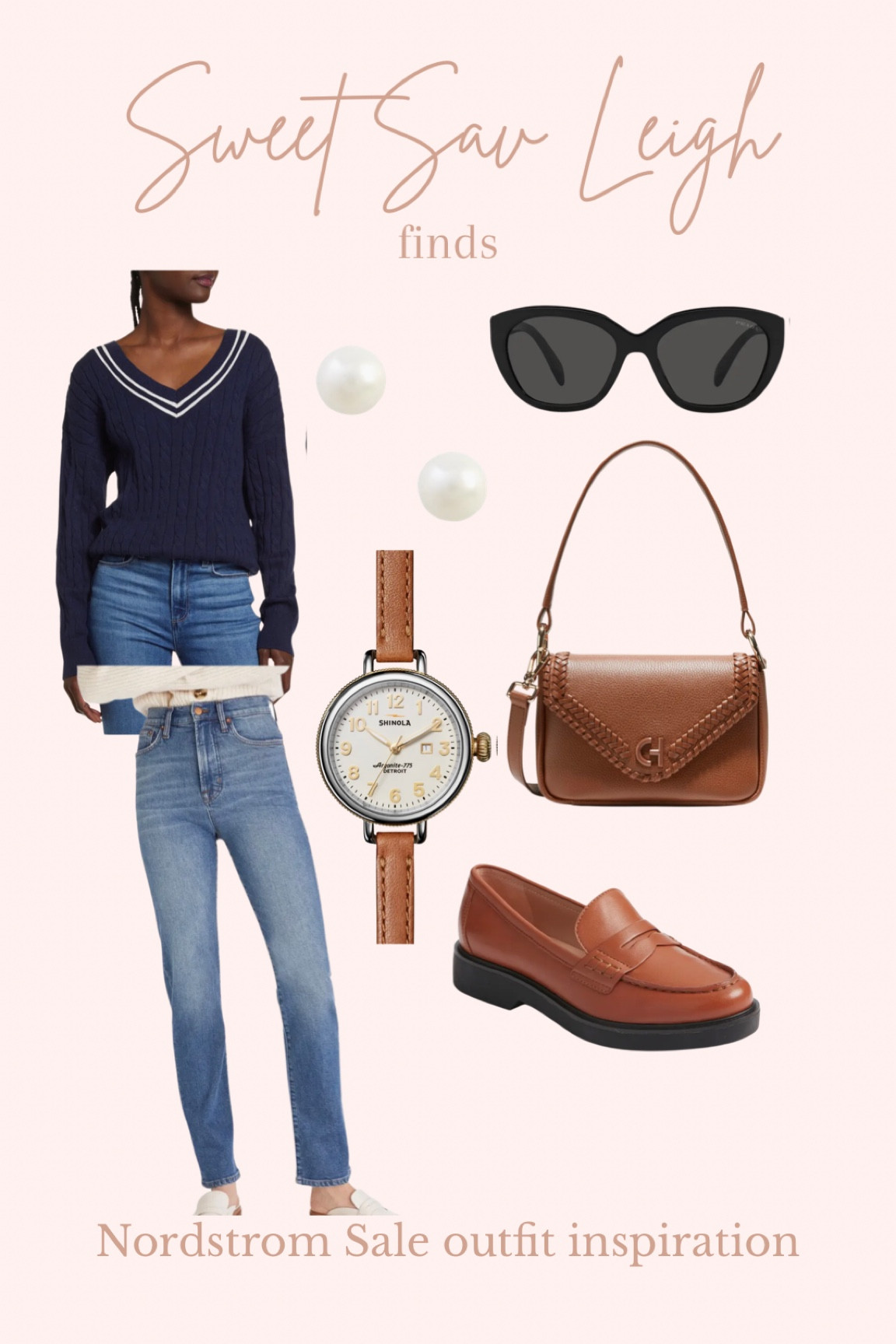 Nordstrom anniversary sale outfit inspo: preppy outfit, preppy fall outfit, straight jeans, mom jeans, blue and white sweater, navy sweater, loafers, brown loafers, brown purse 

#LTKxNSale #LTKSeasonal #LTKFind