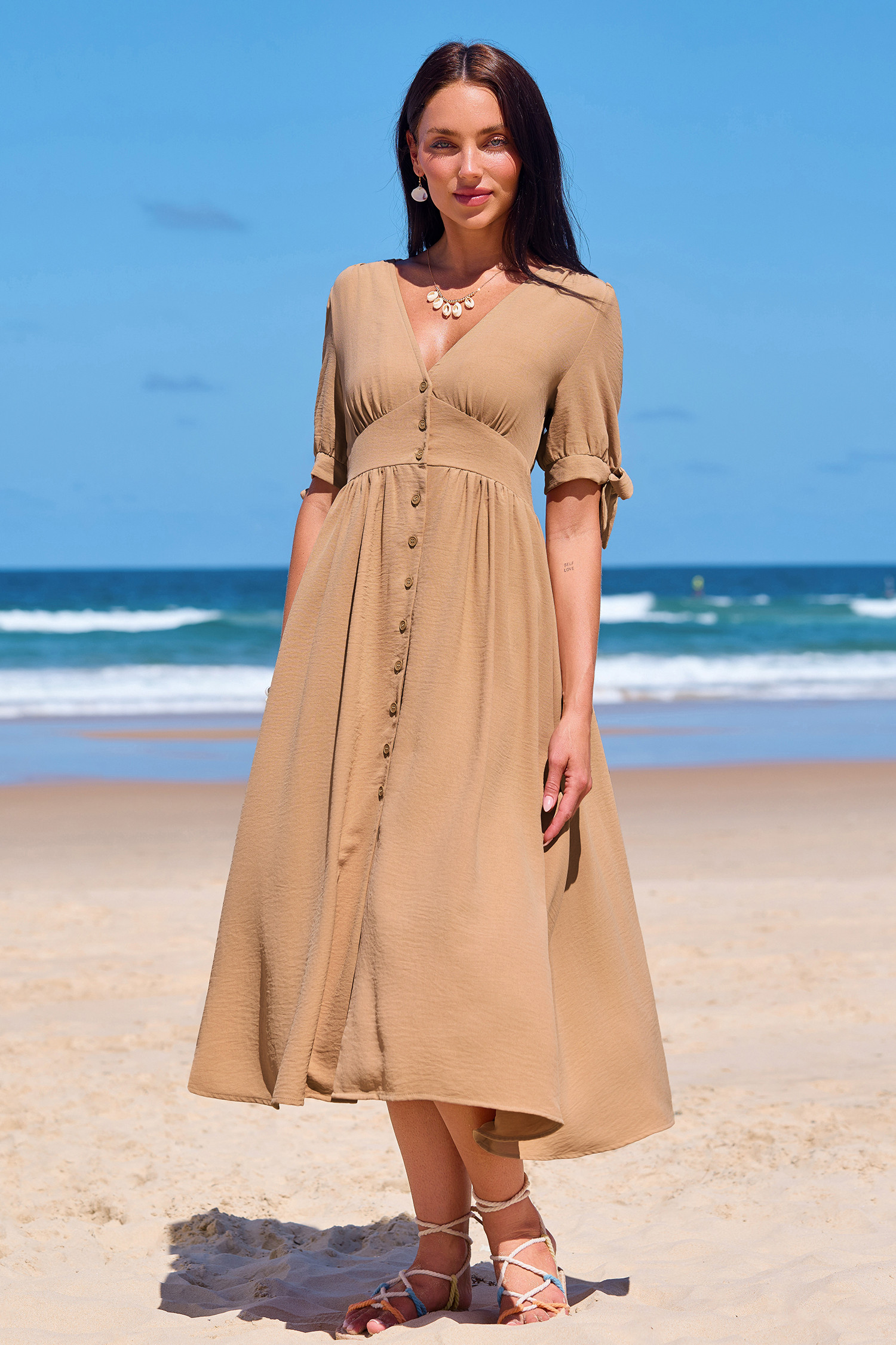 Vintage Details Beige Midi Dress | Cupshe US