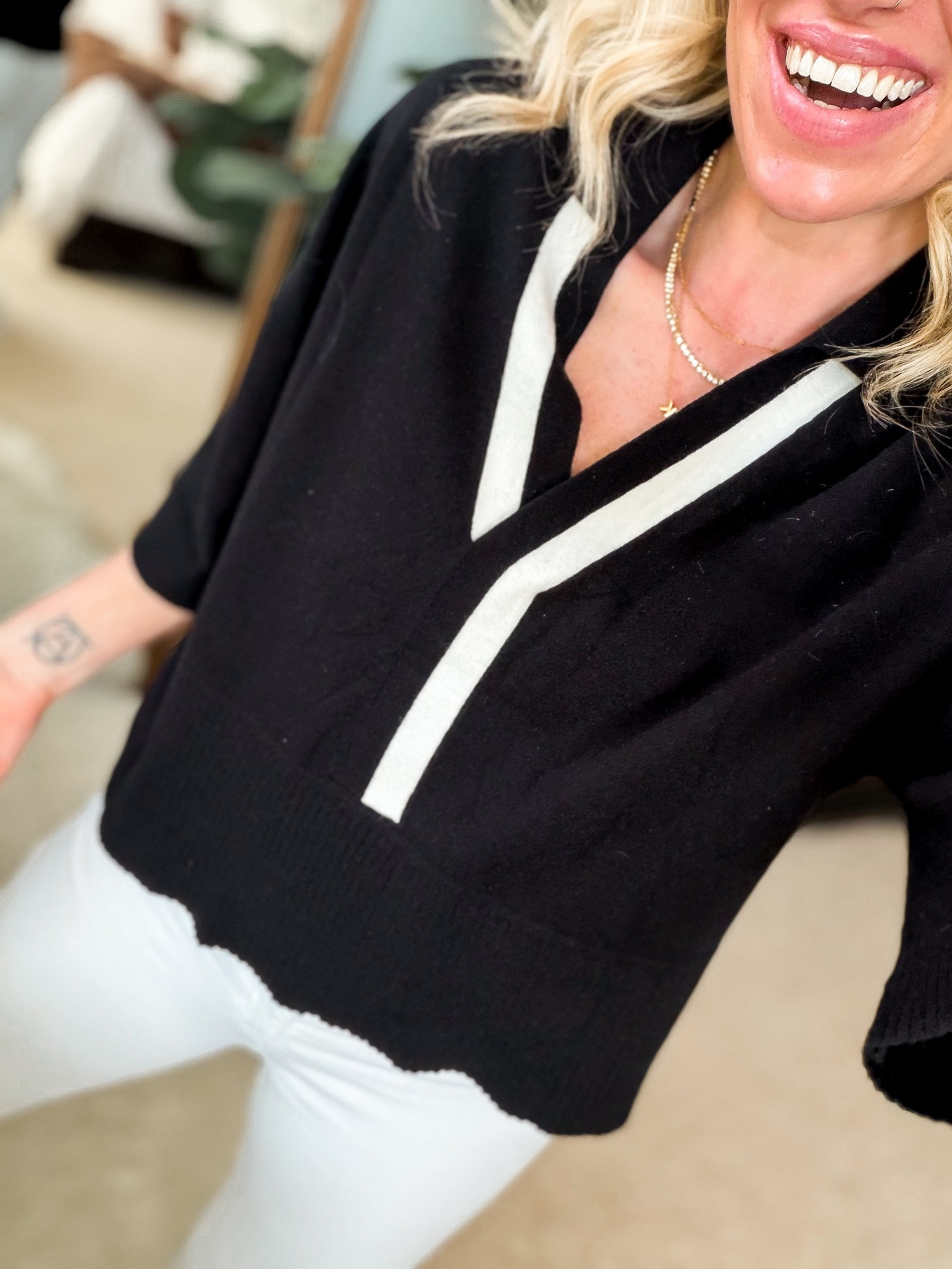 Designer inspired v neck collared oversized color block summer knit polo top under $30
Comes in tons of colors 
Fits tts 

#LTKOver40 #LTKWorkwear #LTKootd