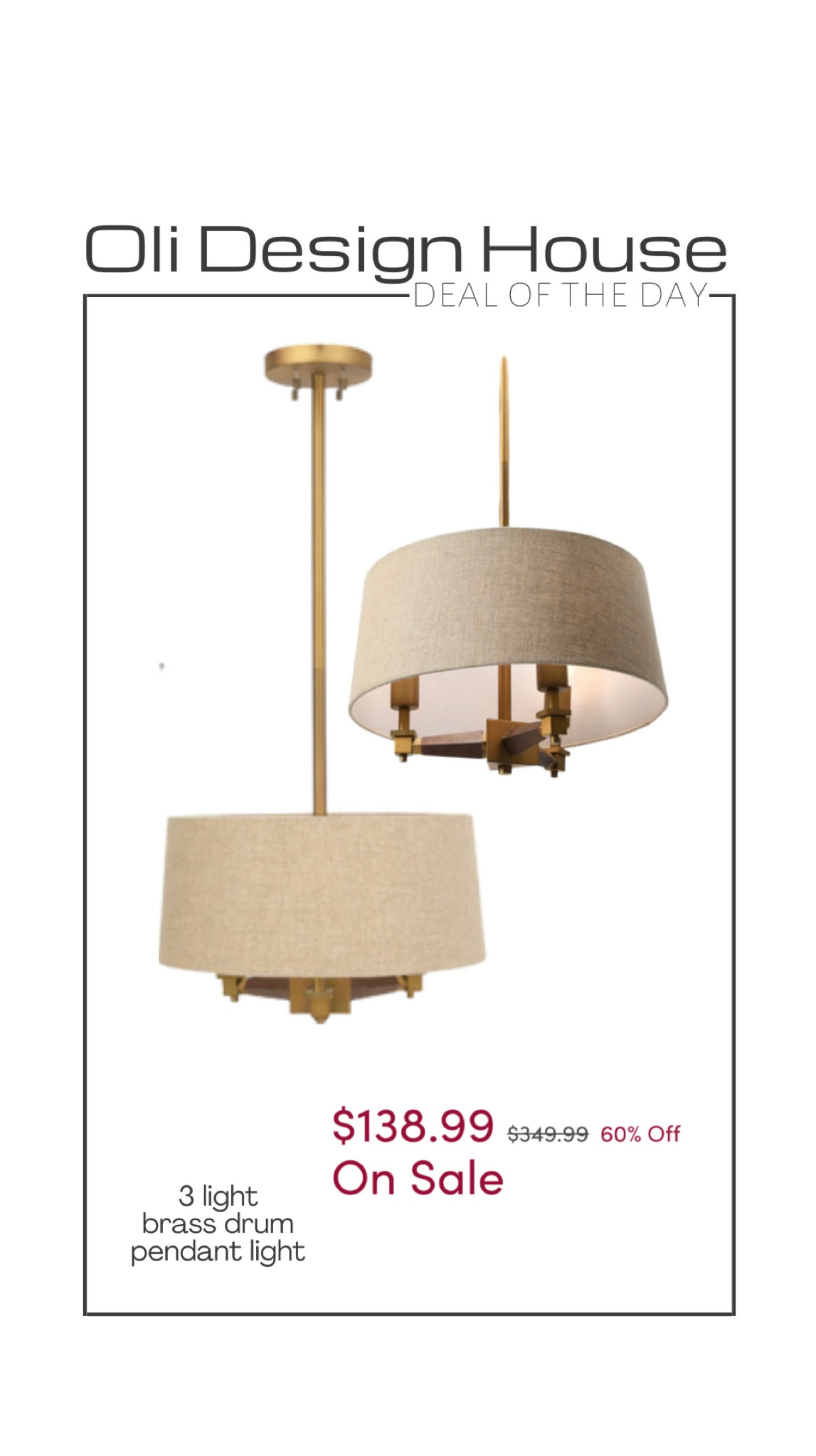 Deal of the day

Brass 3 light drum pendant on sale for 60% off

#LTKsalealert #LTKhome #LTKFind