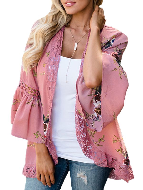 Vitmona Womens Kimono Cardigan Floral Print Sheer Capes Loose Cover Up Blouse Tops | Walmart (US)