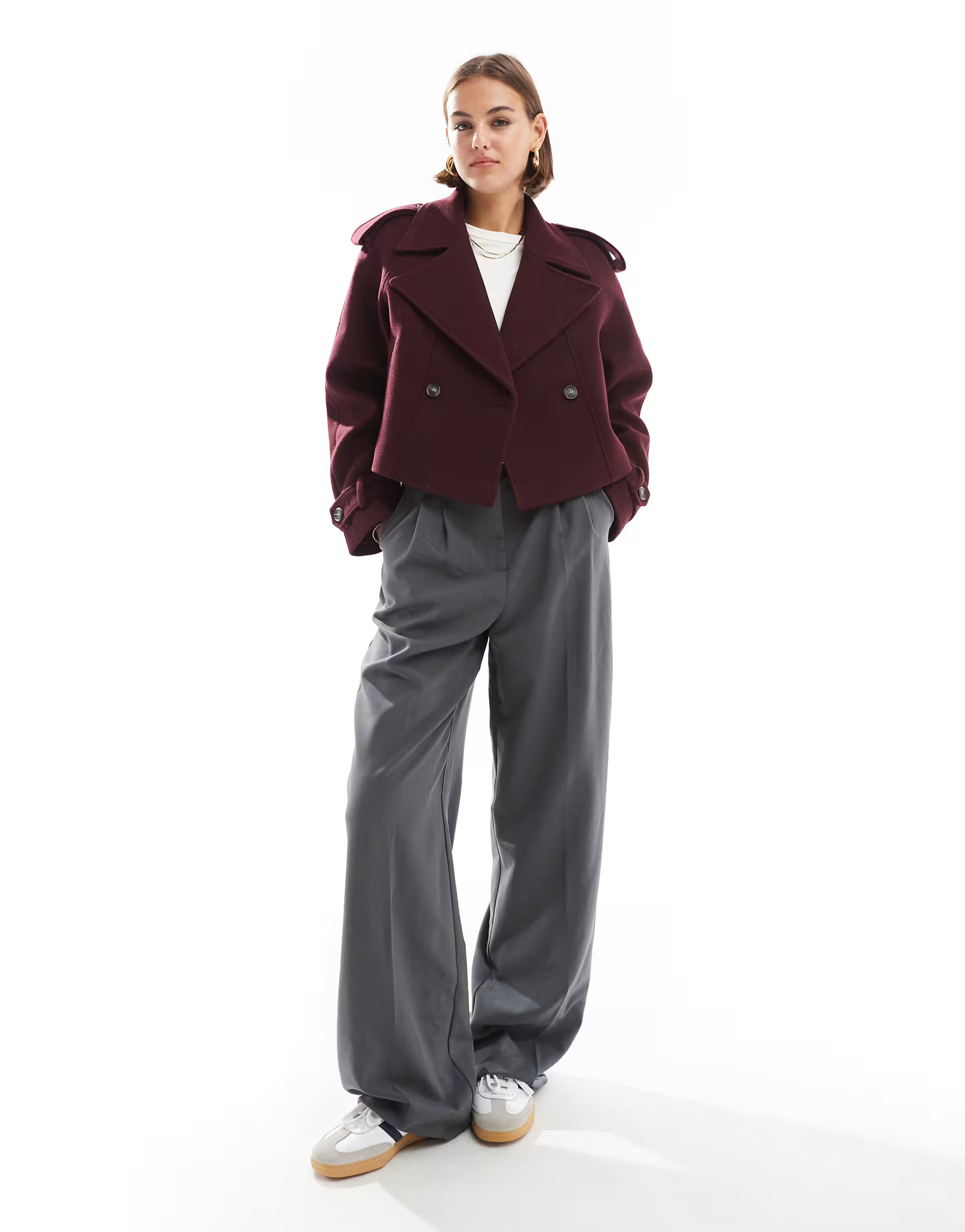 ASOS DESIGN cropped formal trench coat in burgundy | ASOS | ASOS (Global)