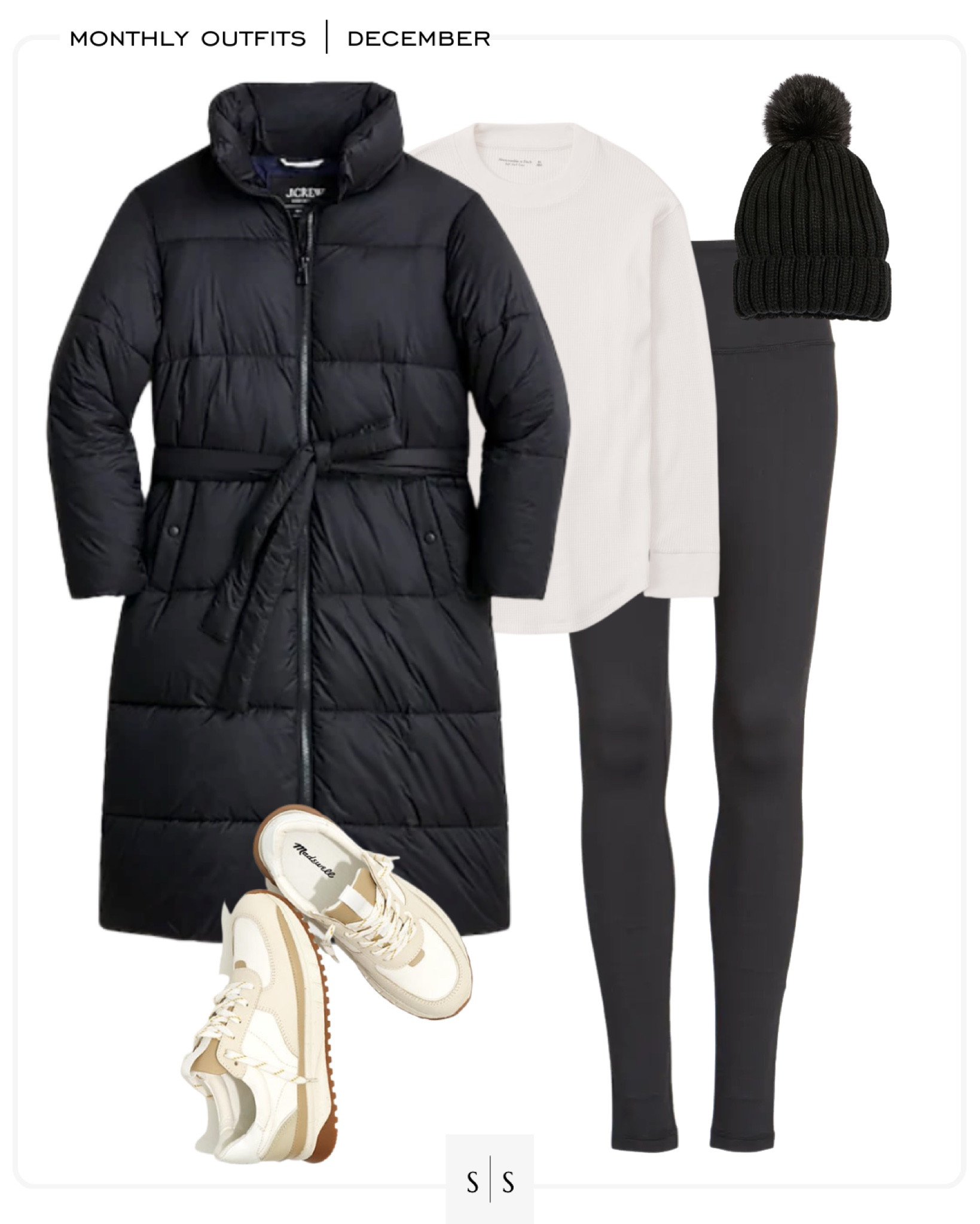Monthly outfit planner : DECEMBER looks | #puffercoat #wrapcoat #wintergear #leggings #winteroutfit #casualstyle | See entire calendar on thesarahstories.com  ✨

#LTKstyletip