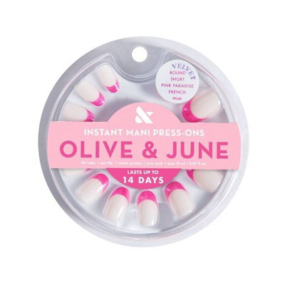 Olive & June Press-On Fake Nails - S Round - Pink Paradise French - 42ct: Gloss Finish, Square Shape, 90% Recycled Material | Target