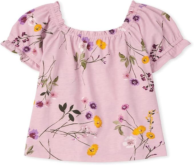 The Children's Place Girls' Short Sleeve Floral Print Ruffle Top | Amazon (US)