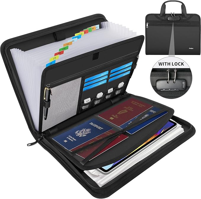Andyer Fireproof Accordion File Organizer with Lock, Important Document Organizer Holder with Han... | Amazon (US)