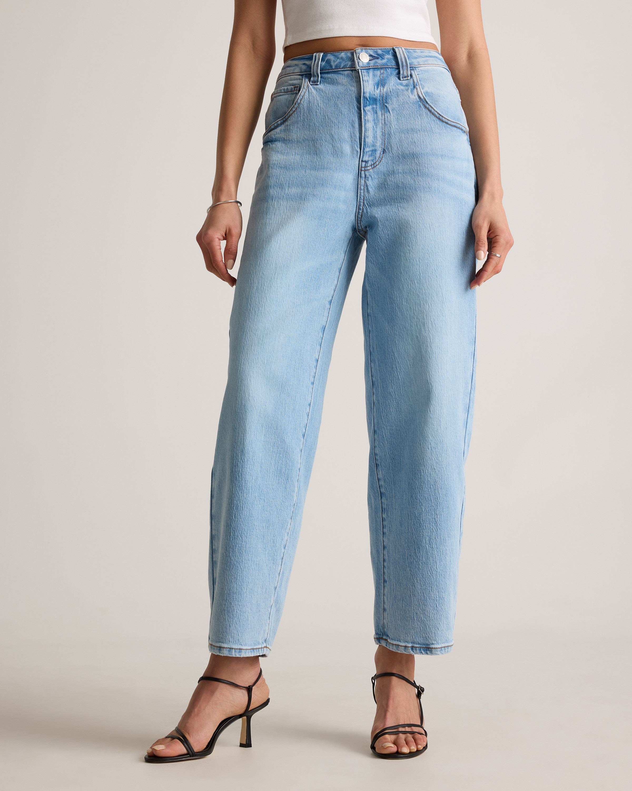 Bella Stretch Barrel Jeans in Cool Blue | Quince