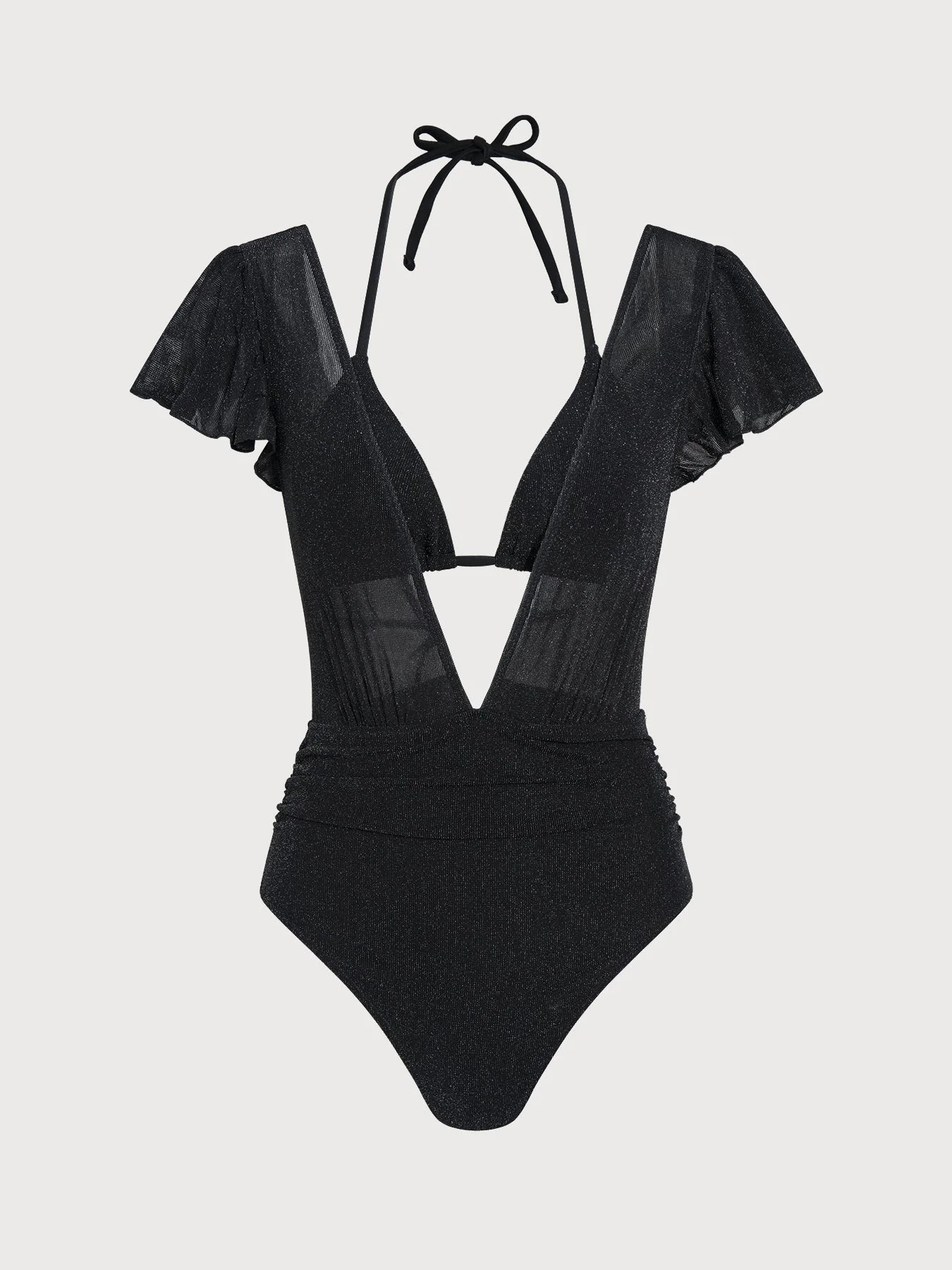 Black Lurex V Neck Tie One-Piece Swimsuit & Reviews - Black - Sustainable One-Pieces | BERLOOK | BERLOOK