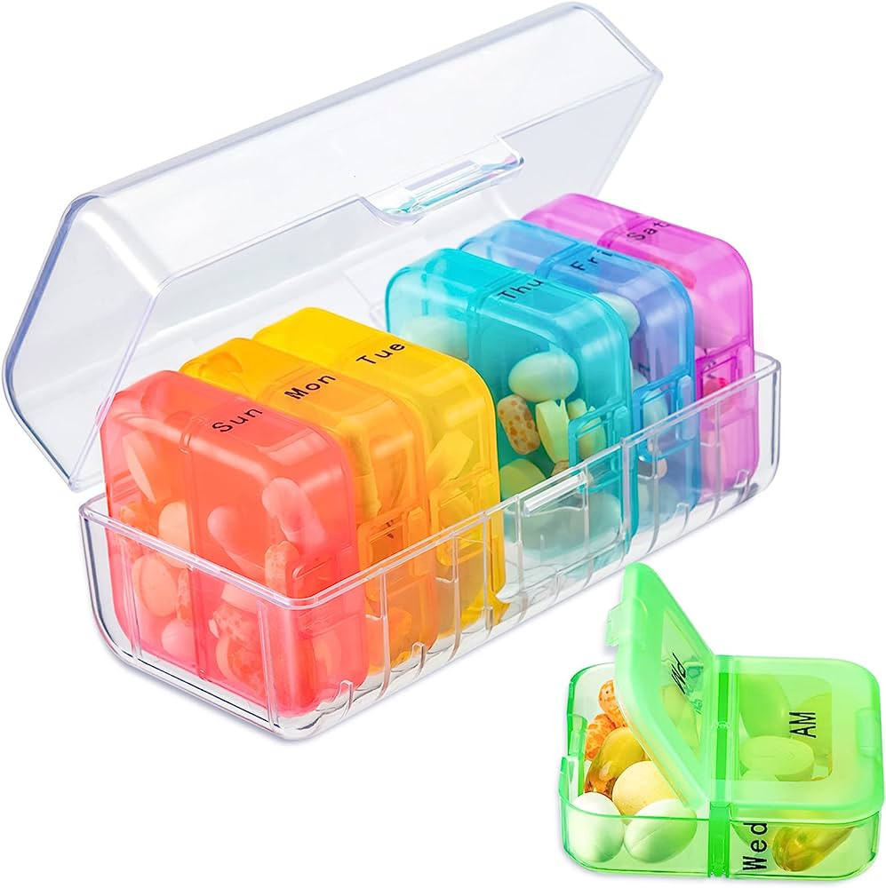 Zoksi Weekly Pill Organizer 2 Times a Day, Rainbow 7 Day Am Pm Pill Box, Daily Am Pm Pill Organiz... | Amazon (US)