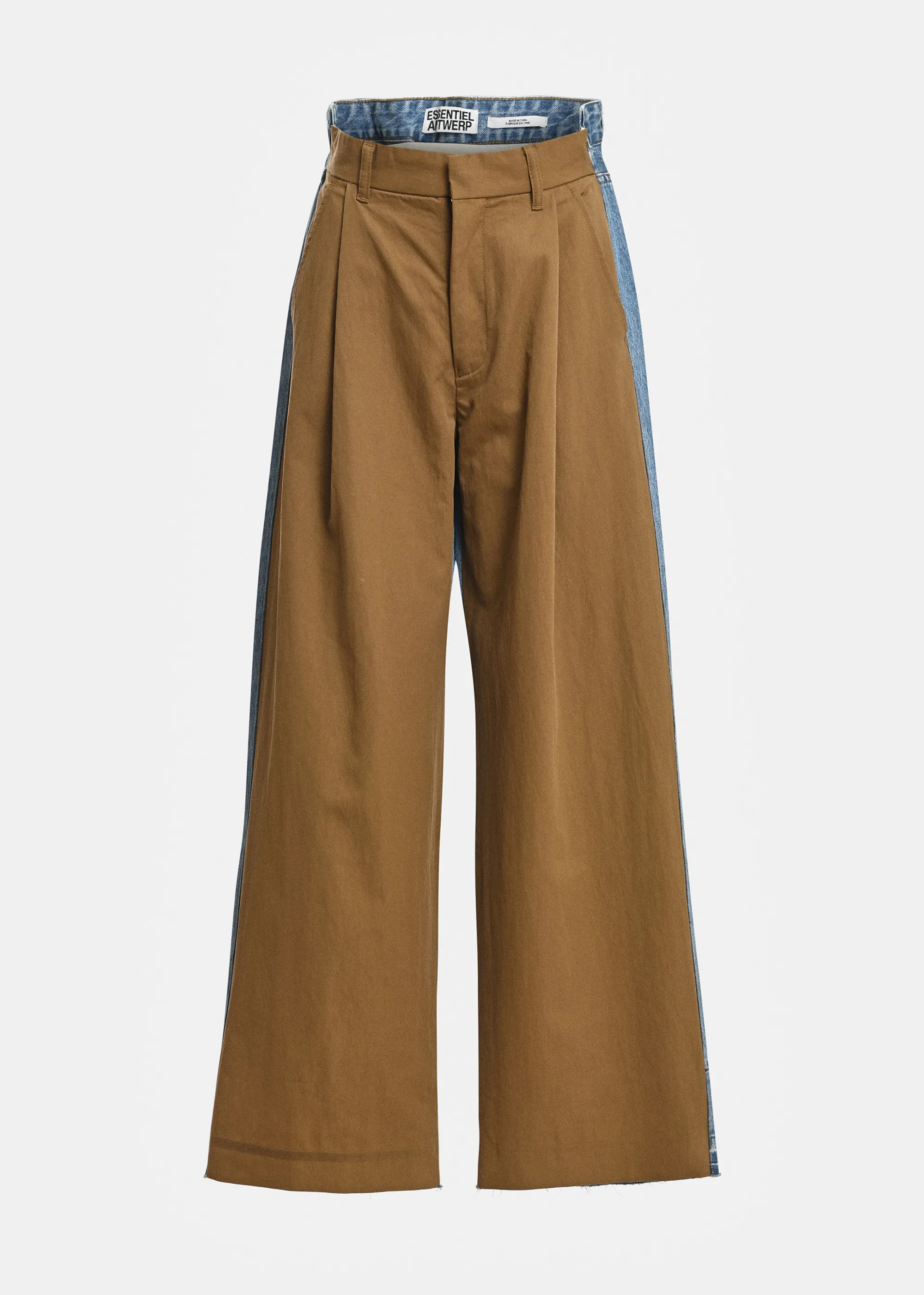 Brown and blue dual-fabric wide-leg pants  | Essentiel Antwerp United Kingdom | Essentiel Antwerp