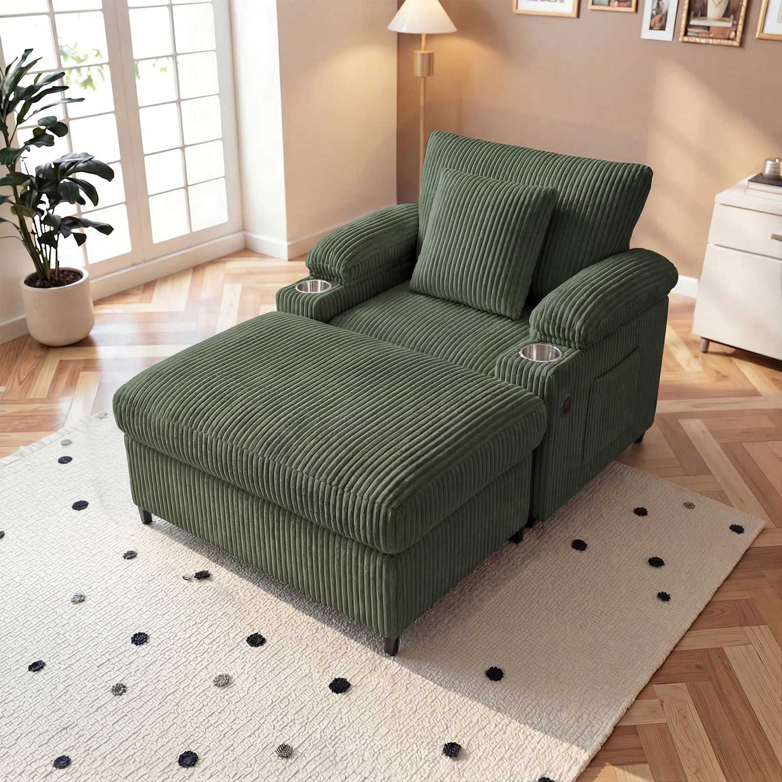 Corduroy Accent Chair with Ottoman, Lounge Chair With Armrests and Throw Pillows | Wayfair North America