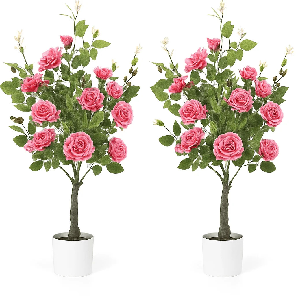EastVita Romantic Season 2 Pack Artificial Camellia Tree 4 FT Pink Faux Camellia Plant Fake Potte... | Walmart (US)