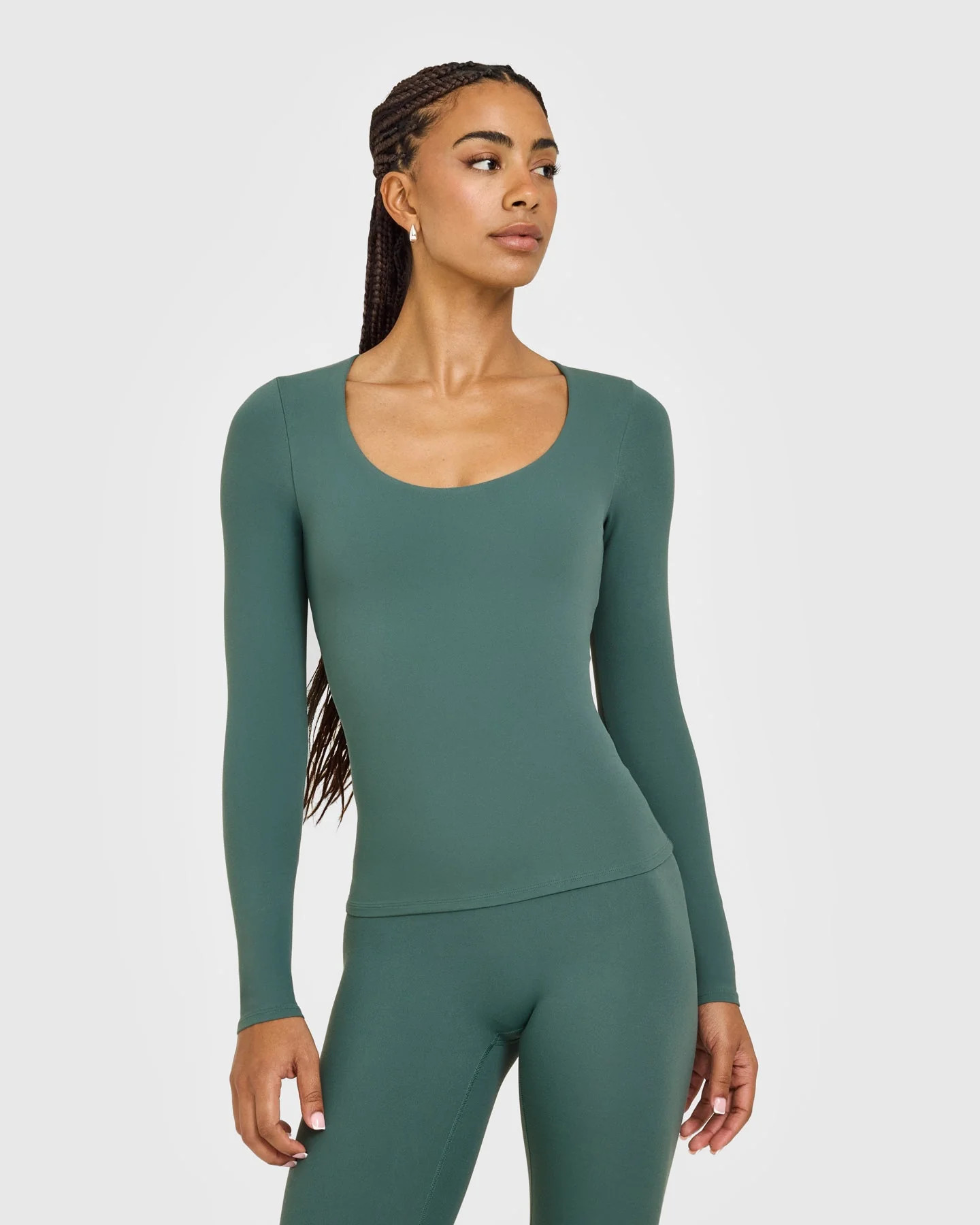 SoftMotion\u2122 Scoop Neck Long Sleeve Top with Built in Bra Shelf with White Logo 
 Iced Green | Oner Active (UK / US)