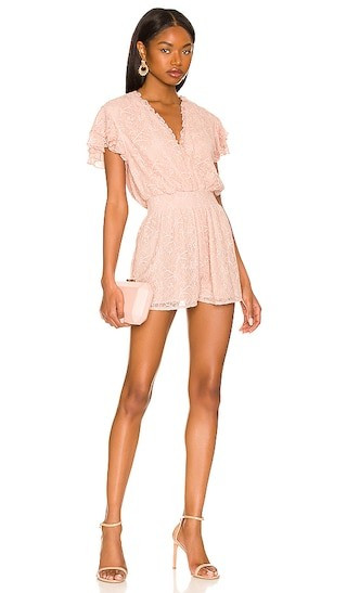 Solange Lace Romper in Blush | Revolve Clothing (Global)