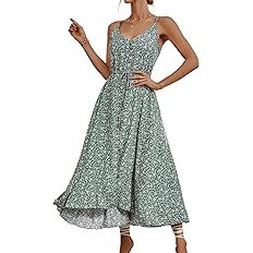 BROVAVE Women's Summer Casual Boho Sundress Polka Dot Spaghetti Strap V-Neck Flowy Midi Dresses | Amazon (US)