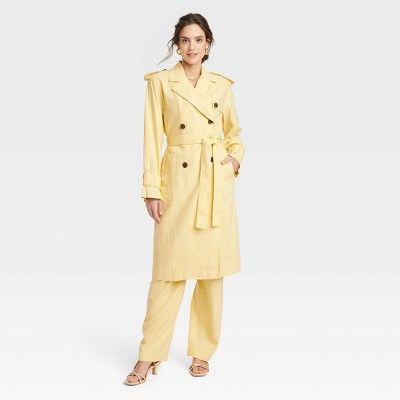 Women's Linen Trench Coat - A New Day™ Yellow XS | Target