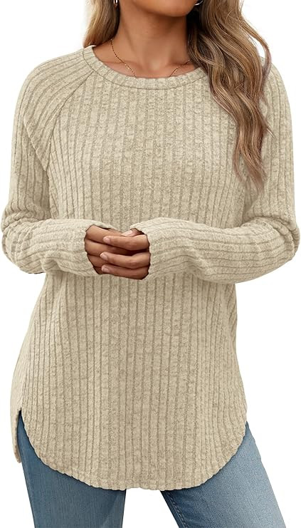 ATHMILE Long Sleeve Shirts for Women Tunic Fall Tops Loose Fit Dressy Crew Neck Basic Sweaters 20... | Amazon (US)