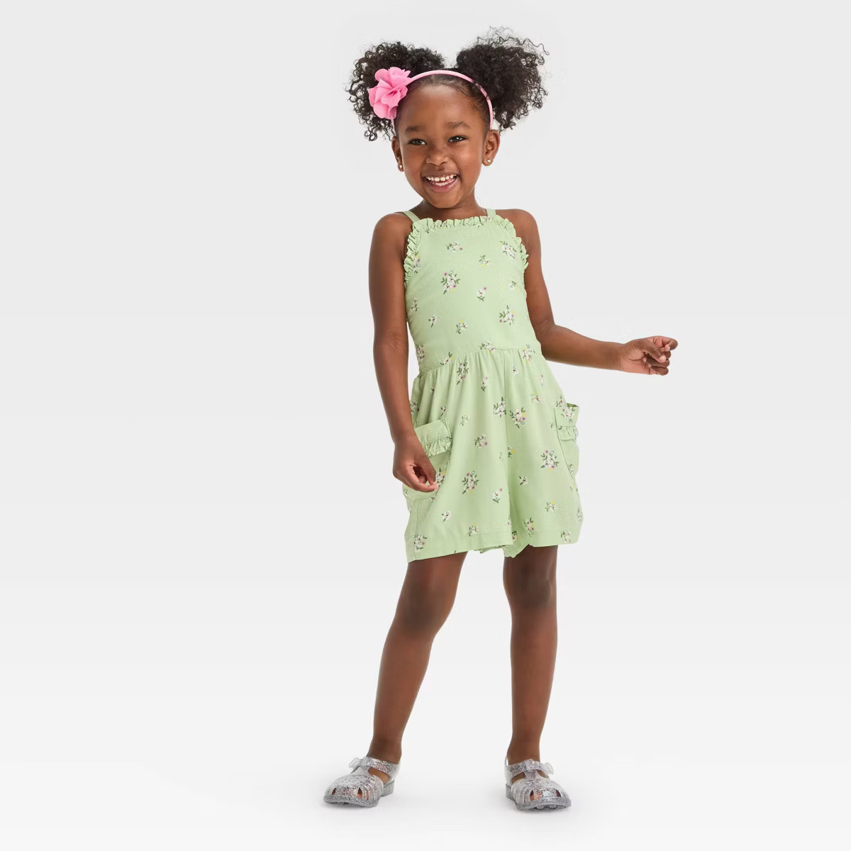 Toddler Girls' Floral Romper - Cat & Jack™ Olive Green | Target