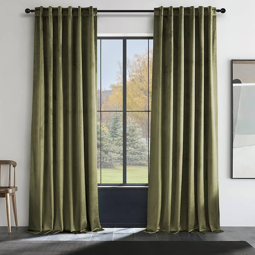 Topfinel Olive Green Velvet Curtains 108 Inches Long for Living Room,Blackout Back Tab Thermal In... | Amazon (US)