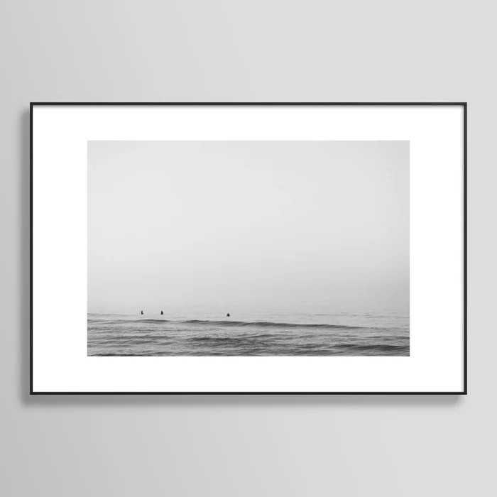 Surfers - Black and White Ocean Photography Huntington Beach California Framed Art Print | Society6