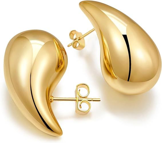 PANSHI Teardrop Chunky Gold Hoop Earrings for Women | Sterling Silver Post Lightweight Designer D... | Amazon (US)