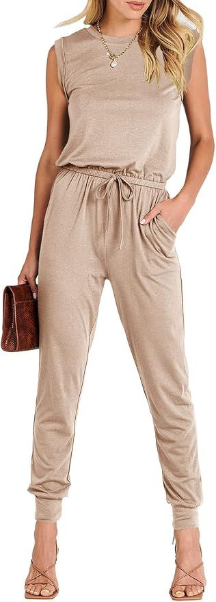 ANRABESS Women’s Summer Crewneck Sleeveless Casual Loose Stretchy Jumpsuits Rompers with Pocket... | Amazon (US)