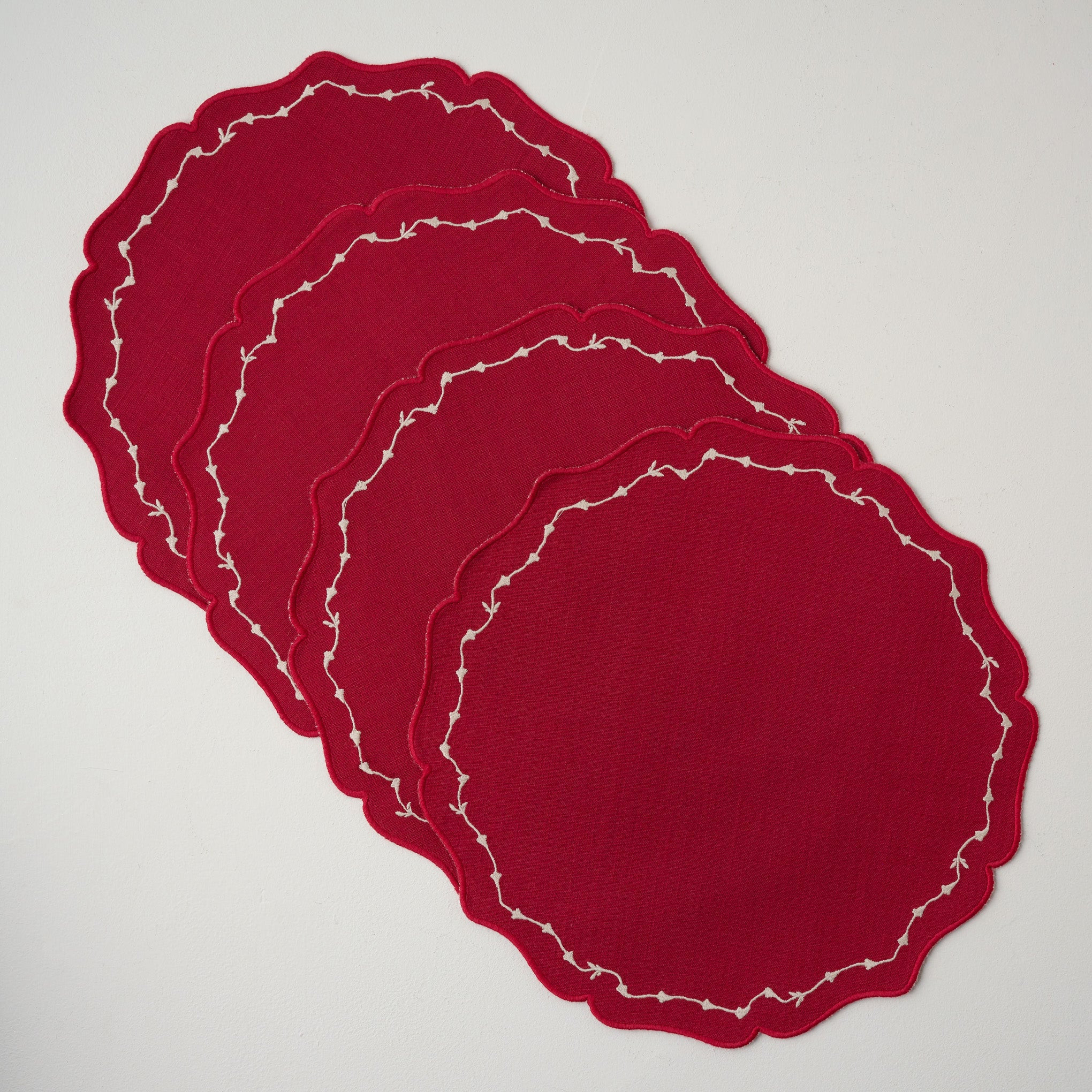 Red Tulip Embroidered Edge Placemat Set of Four | Magnolia