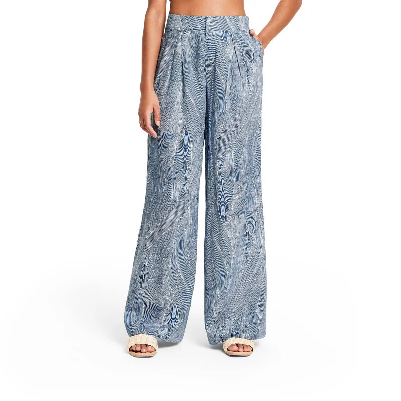 Women's Fine Line Print Wide Leg Pants - Fe Noel x Target Blue/White | Target