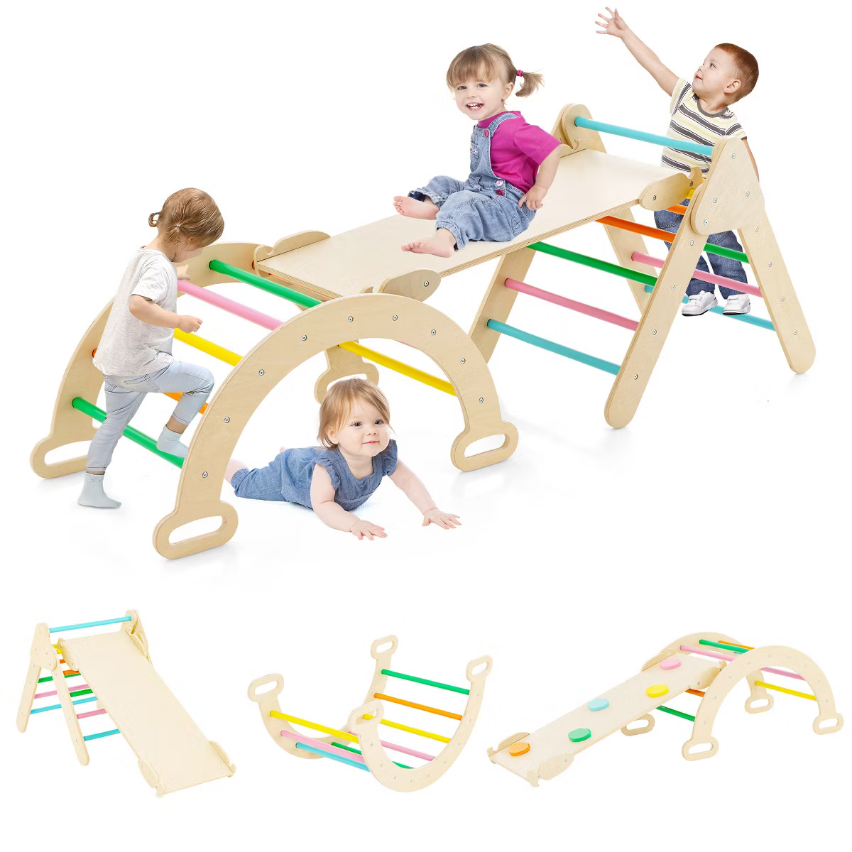 Costway 3-in-1 Kids Climber Set Toddler Wooden Play Arch with Sliding and Climbing Ramp | Target