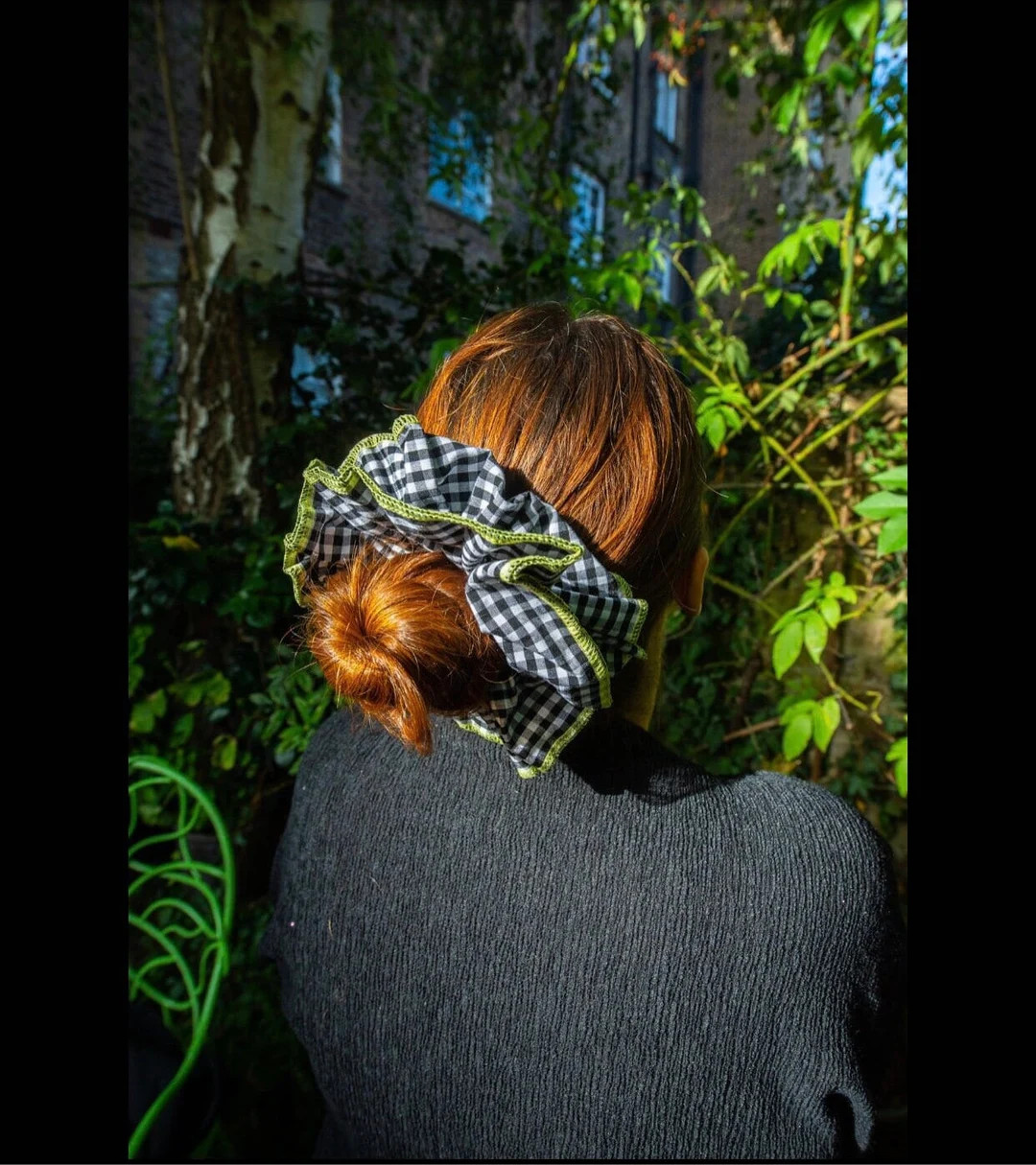 Stunning Black and White Gingham XL Scrunchie With Lime-green Stitching - Etsy | Etsy (US)