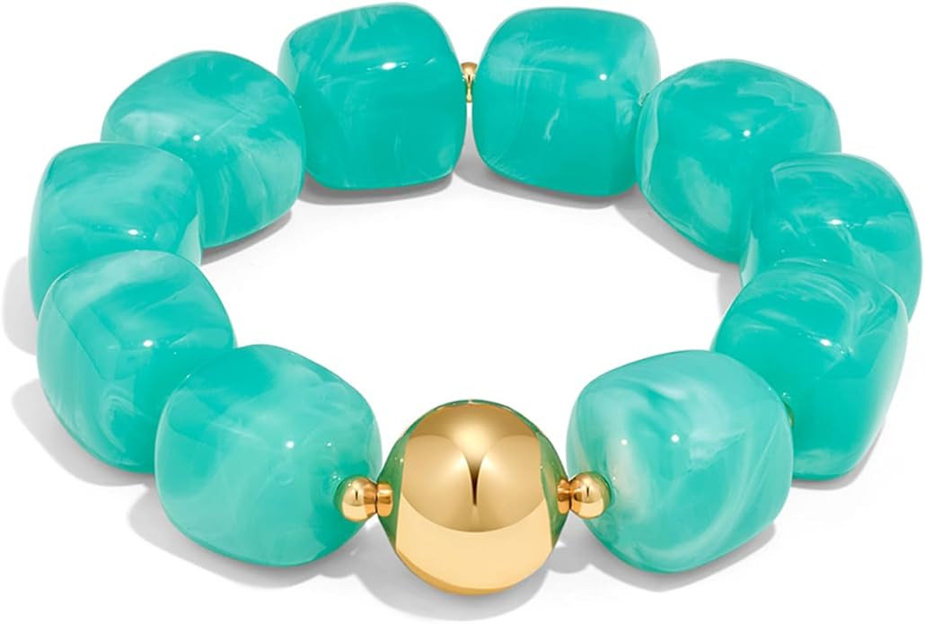 Multicolor Chunky Beaded Bracelet for Women Bold Acrylic Resin Stretch Bracelet Summer Beach Stat... | Amazon (US)