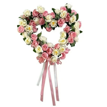 Heart Shaped Rose Wreath,14 in Pink Valentine’s Day Floral Wreath with Ribbons,Artificial Rose Flowers Wreaths,Heart-Shaped Garland Wreaths for Front Door,Valentine’s Day Wedding Decoration | Walmart (US)
