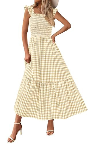 PRETTYGARDEN Women's Summer Dress Casual Ruffle Strap Gingham Midi Sundress | Amazon (US)