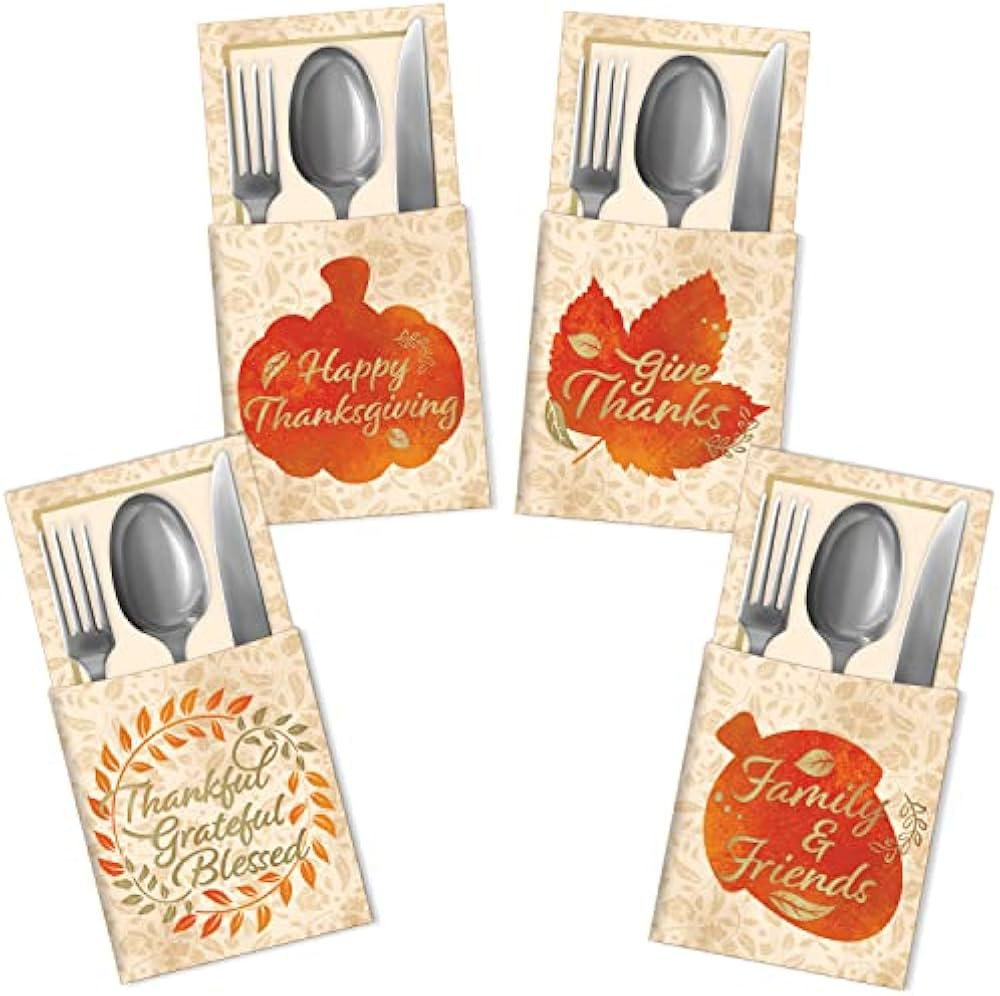 JOYIN 36 Thanksgiving Turkey Cutlery Decorative Gold Foil Utensil Holders for Autumn Fall Harvest... | Amazon (US)