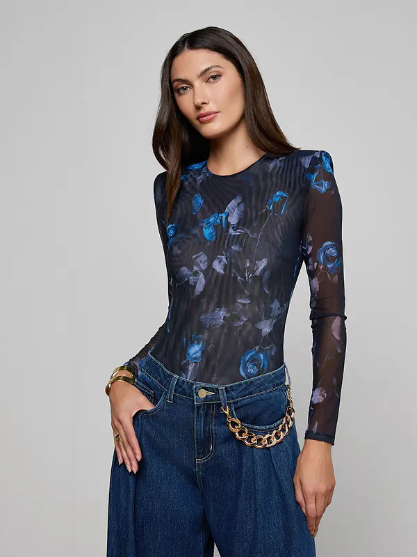 Trista Bodysuit in Midnight Multi Moon Floral | L'AGENCE | L'Agence