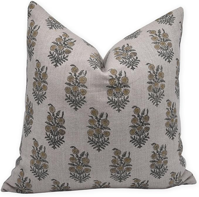 Handloom Block Print Thick Linen 18X18 Square Throw Pillow Case Cushion Cover for Sofa, Couch and... | Amazon (US)