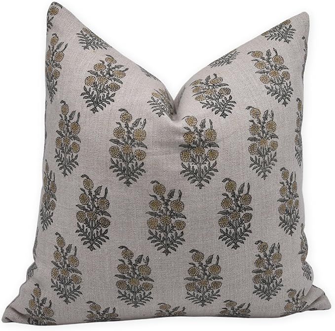 Block Print Thick Linen 20x20 Throw Pillow Covers, Decorative Handmade Vintage Pillow Covers for ... | Amazon (US)