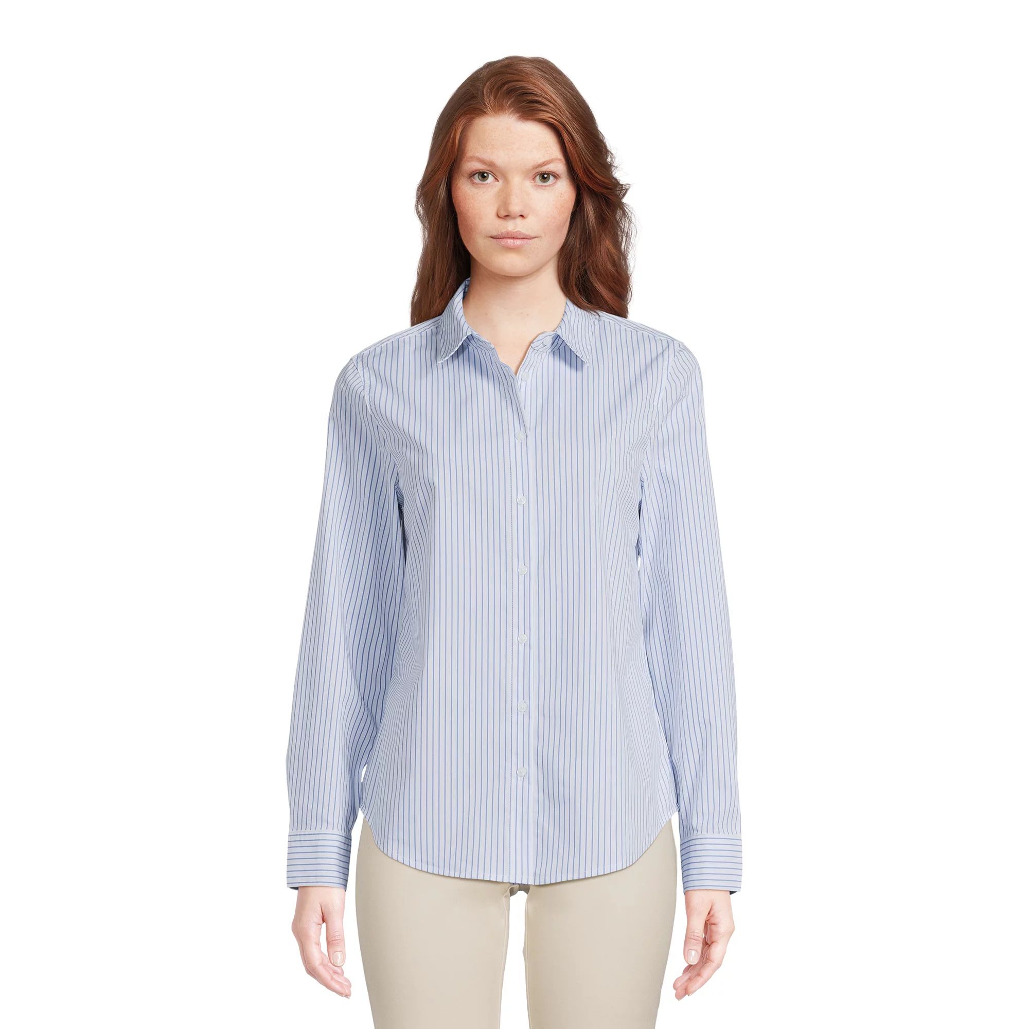 Time and Tru Women's Long Sleeve Button Down Shirt, Sizes XS-XXXL - Walmart.com | Walmart (US)