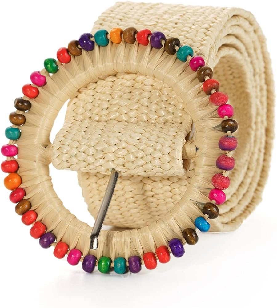 SeptCity Woven Belts for Women, Boho Straw Stretch Ladies Belts for Dresses with Beaded | Amazon (US)