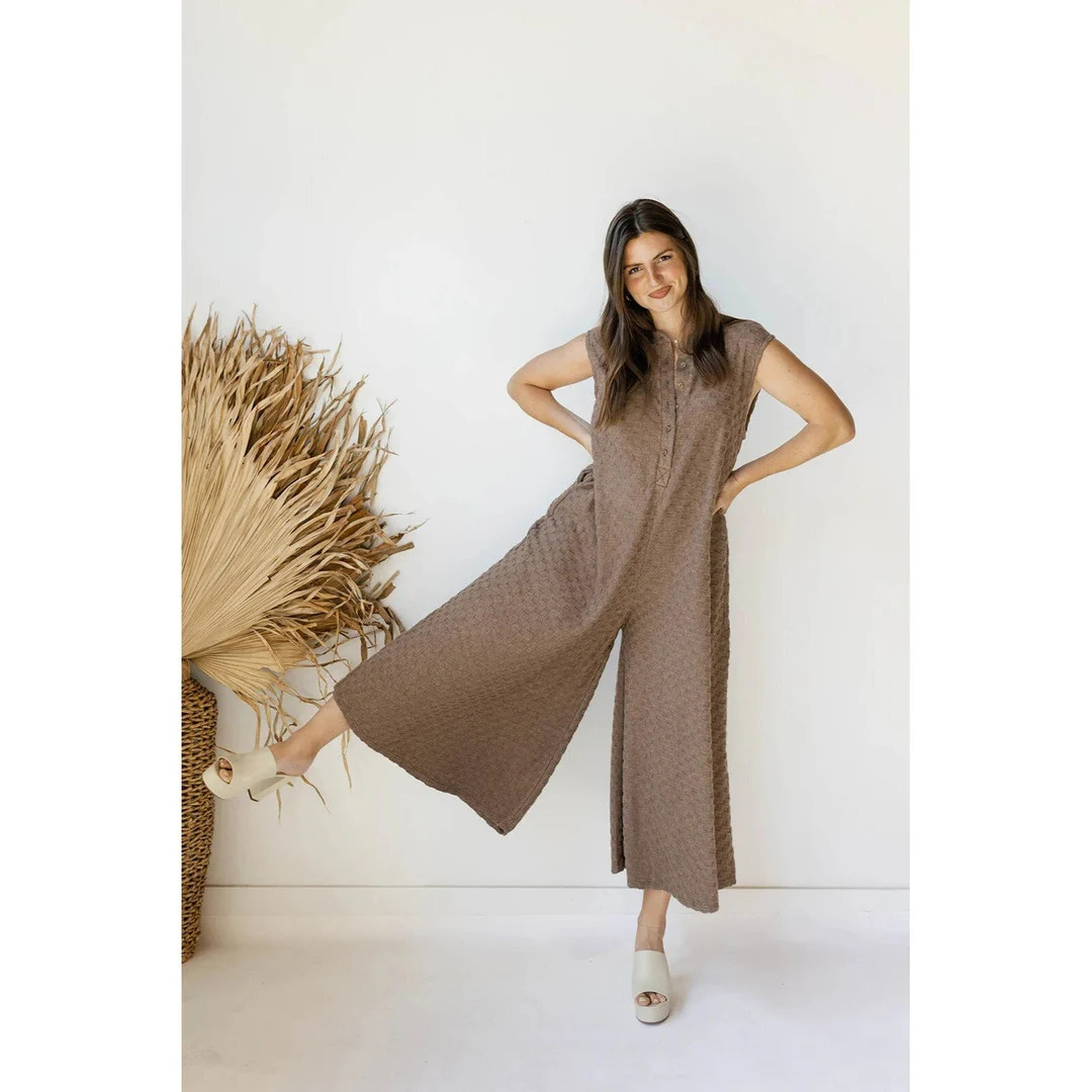 Nellie Checkered Jumpsuit in Mocha - Etsy | Etsy (US)