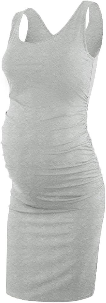 Liu & Qu Women's Maternity Sleeveless Tank Dresses Side Ruching Bodycon Dress for Daily Wearing o... | Amazon (US)