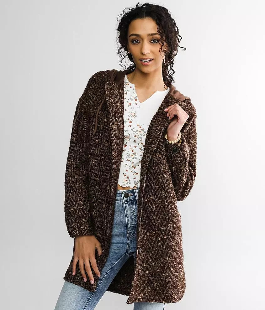 A. Peach Tweed Hooded Trench Jacket | Buckle