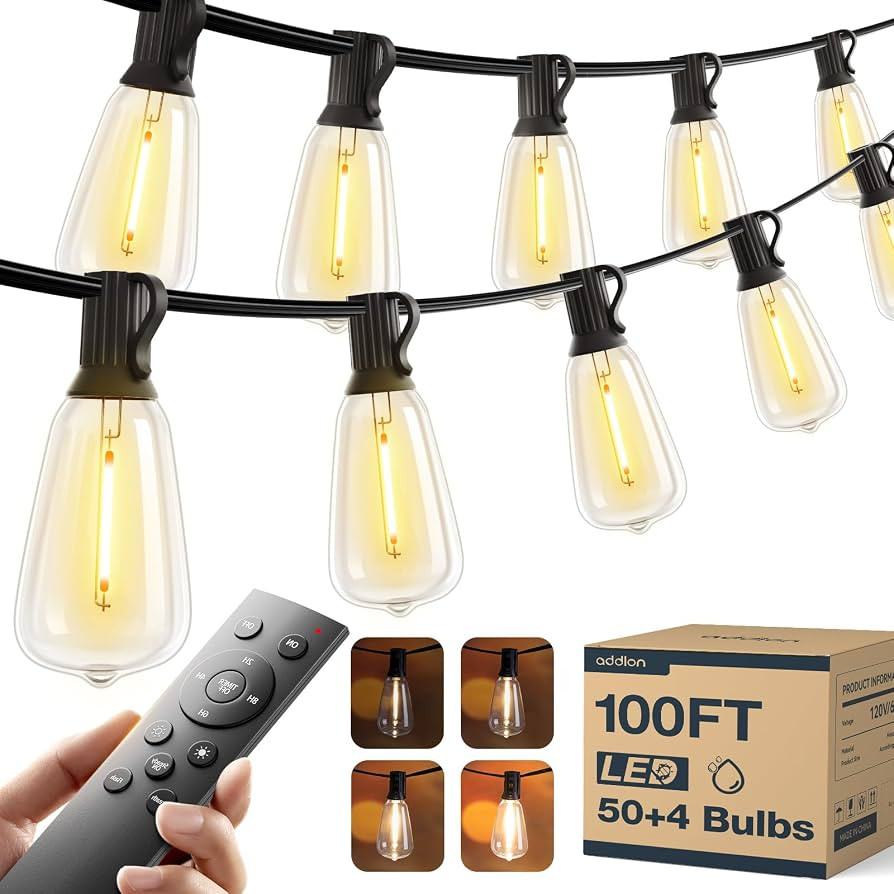 addlon 100FT(50FT*2) LED Outdoor String Lights with Remote Waterproof Patio Lights with Shatterpr... | Amazon (US)