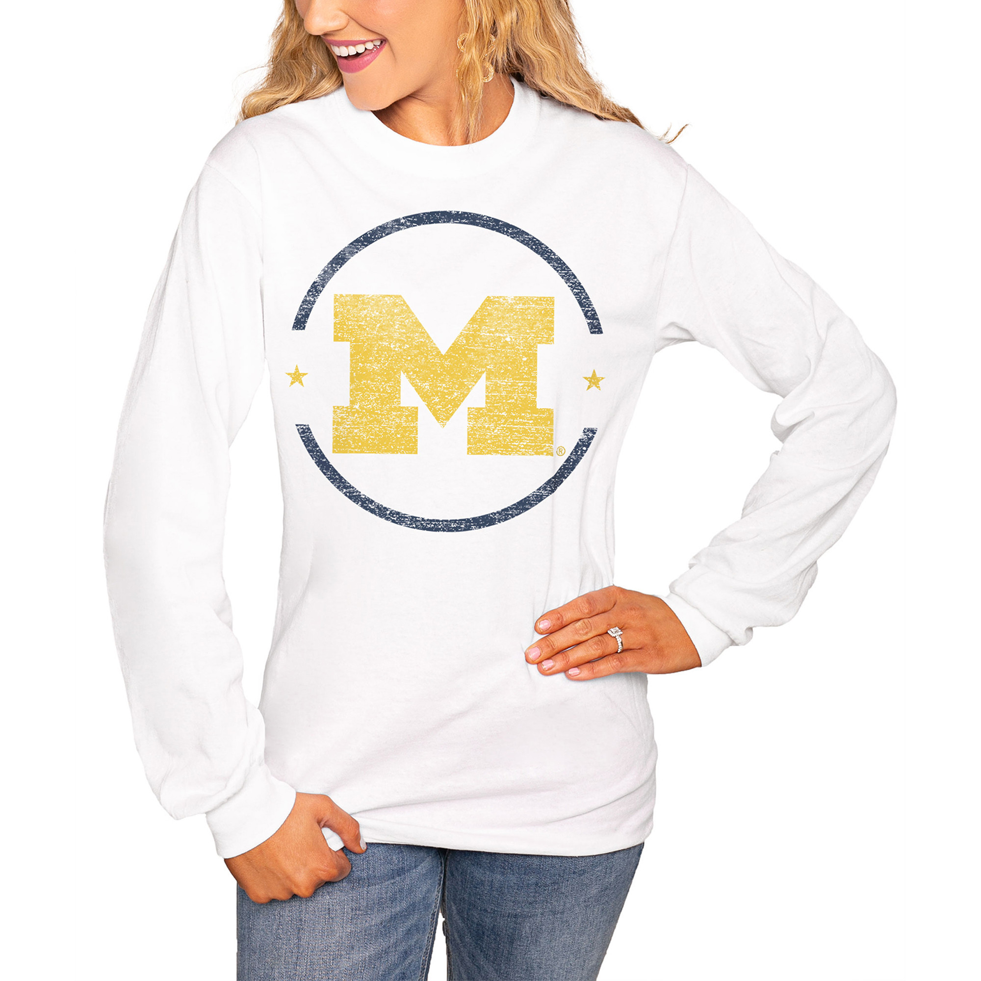 Women's White Michigan Wolverines End Zone Long Sleeve T-Shirt | Fanatics