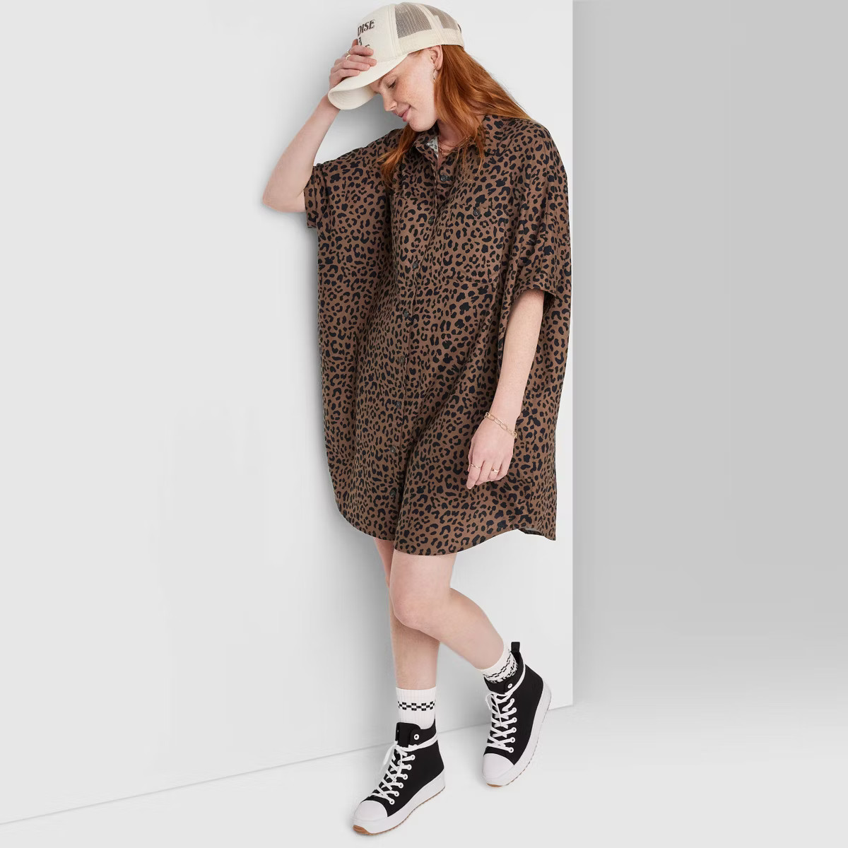 Women's Ascot + Hart Leopard Print Graphic Button-Down Dress - Brown | Target