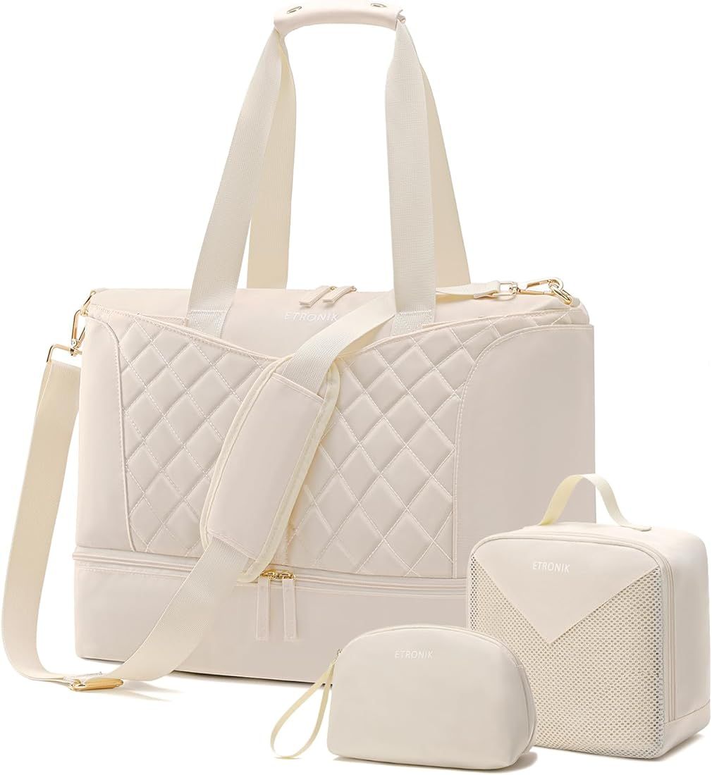 ETRONIK Weekender Bag for Women, Gym Bag 3 Pcs Set with USB Charging Port, Travel Duffle Bag with Sh | Amazon (US)