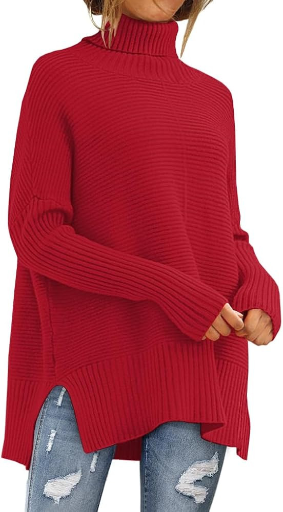 LILLUSORY Women's Oversized Turtleneck Sweaters Fall Batwing Sleeve Ribbed Tunic Sweater | Amazon (US)