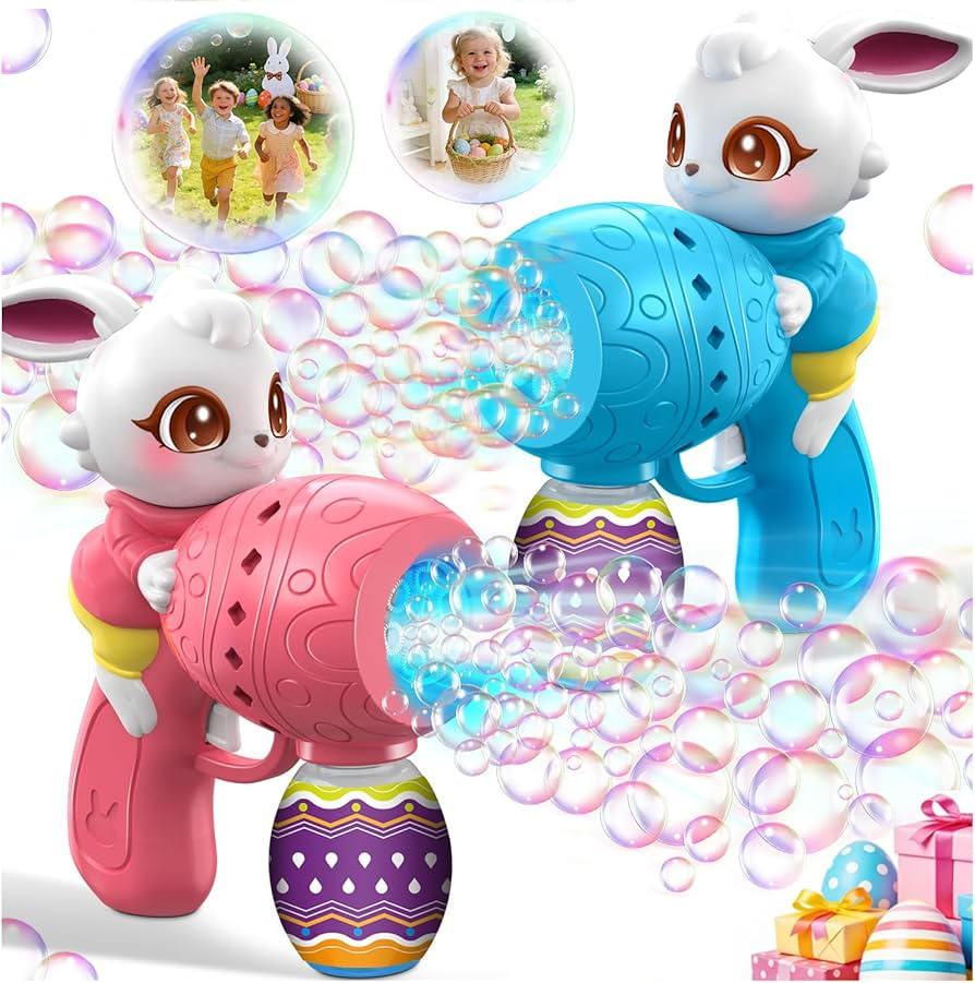 Easter Bubble Guns for Toddlers & Kids: Easter Basket Stuffers 2-Pack Bunny & Egg Themed - Leak-P... | Amazon (US)
