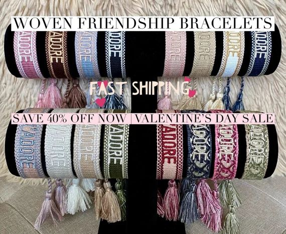 Embroidered Lux Woven Friendship Bracelets Valentines Day | Etsy | Etsy (US)